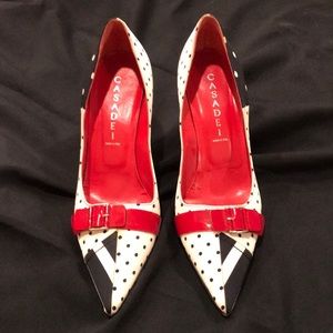 Vintage Casadei satin polka-dot kitten heels size 7